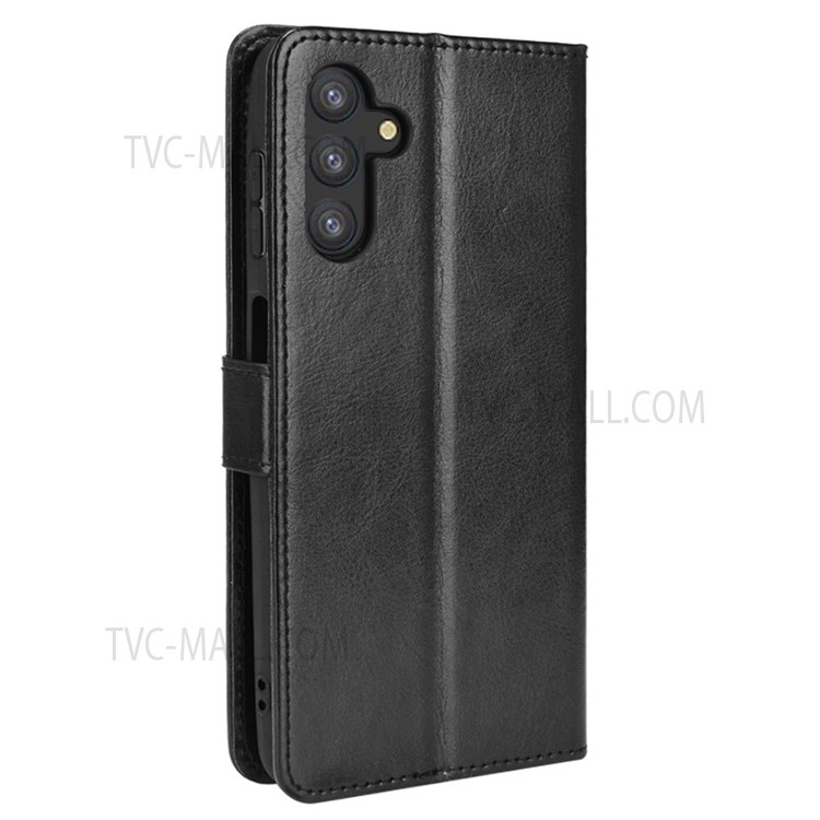 Stand Feature Crazy Horse Texture PU Leather Wallet Magnetic Closure Shockproof Flip Cover with Wrist Strap for Samsung Galaxy A13 5G - Black-3