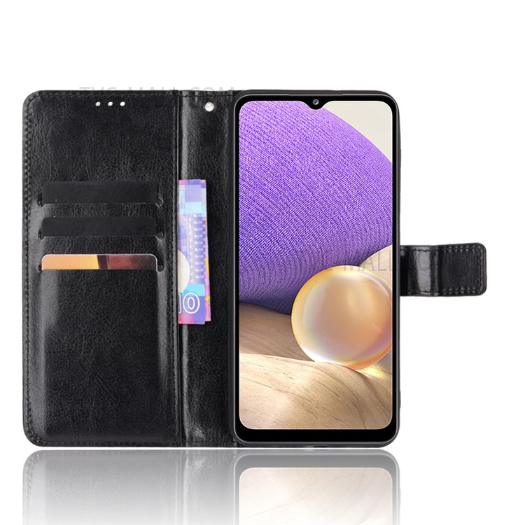 Stand Feature Crazy Horse Texture PU Leather Wallet Magnetic Closure Shockproof Flip Cover with Wrist Strap for Samsung Galaxy A13 5G - Black-4