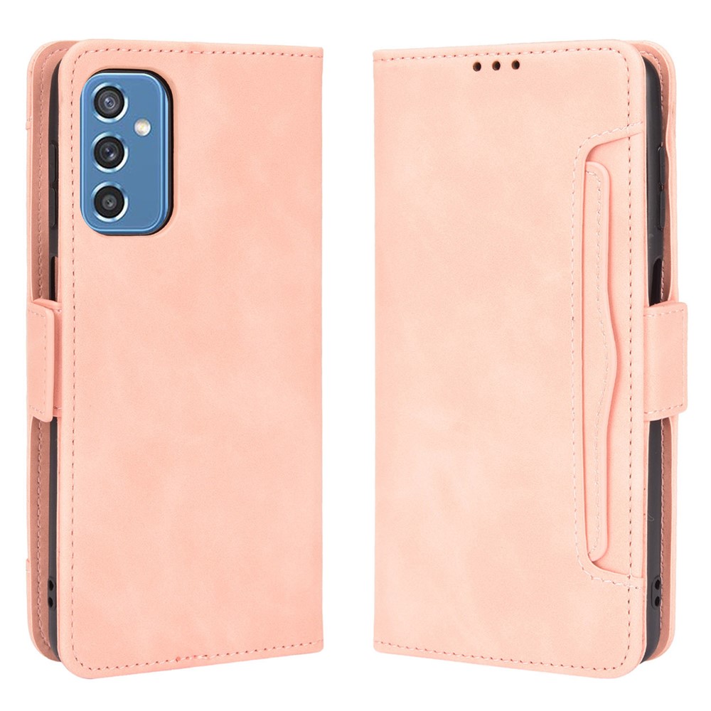 Estuche de Teléfono Ultra Delgado Diseño de Ranura de Tarjetas Múltiples TPU+PU Protector de Cubierta de Billetera de Cuero Para Samsung Galaxy M52 5G - Rosado