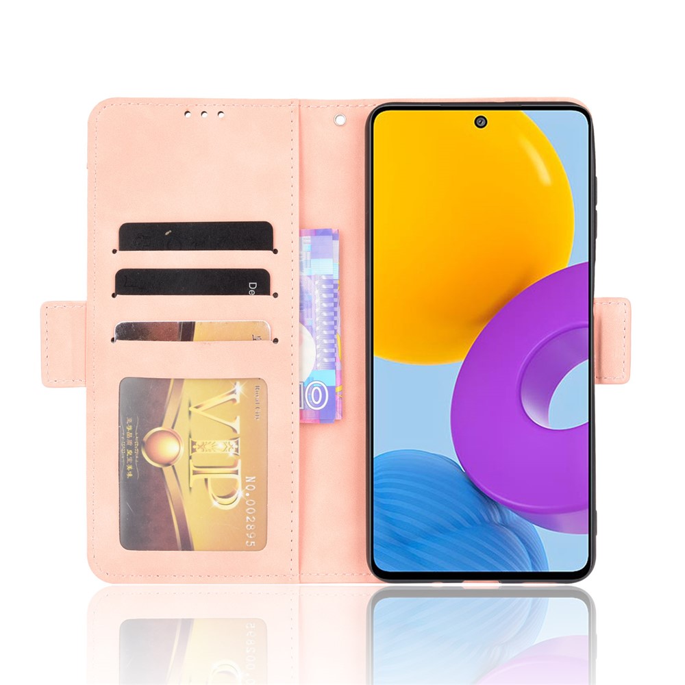 Caso de Telefone Ultrafino Projeto de Slot de Cartão Múltiplo TPU+PU Protetor de Capa da Carteira de Couro Para Samsung Galaxy M52 5G - Rosa