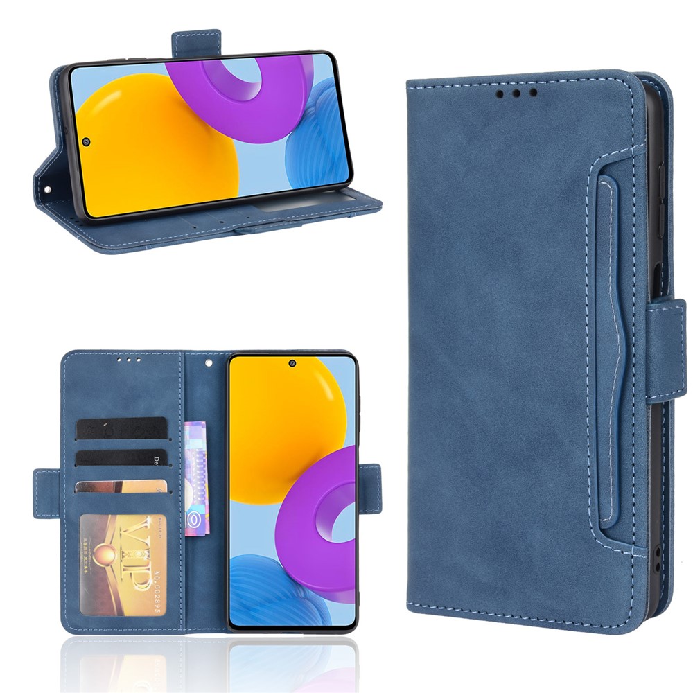 Ultra-thin Phone Case Multiple Card Slot Design TPU+PU Leather Wallet Cover Protector for Samsung Galaxy M52 5G - Blue-9