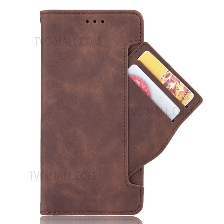 Ultra-thin Phone Case Multiple Card Slot Design TPU+PU Leather Wallet Cover Protector for Samsung Galaxy M52 5G - Brown-2
