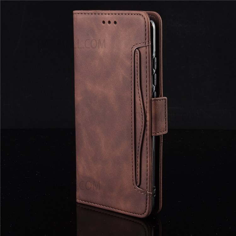 Ultra-thin Phone Case Multiple Card Slot Design TPU+PU Leather Wallet Cover Protector for Samsung Galaxy M52 5G - Brown-8