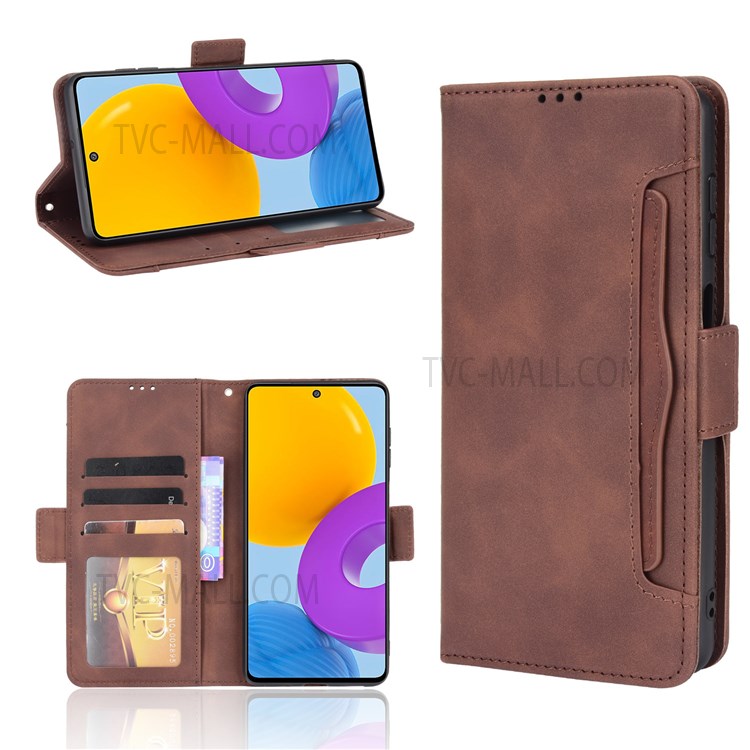 Ultra-thin Phone Case Multiple Card Slot Design TPU+PU Leather Wallet Cover Protector for Samsung Galaxy M52 5G - Brown-9