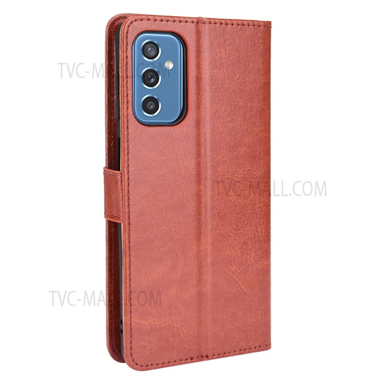Stand Feature Crazy Horse Texture PU Leather Magnetic Closure Flip Wallet Phone Case with Strap for Samsung Galaxy M52 5G - Brown-3