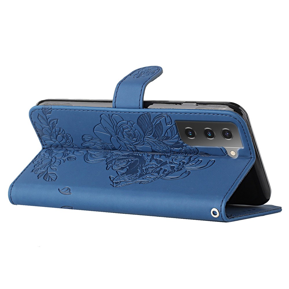 Tiger Pattern Imprinted Magnetic PU Leather Wallet Stand Rhinestone Decor Protective Cover for Samsung Galaxy S22 Plus - Blue-4