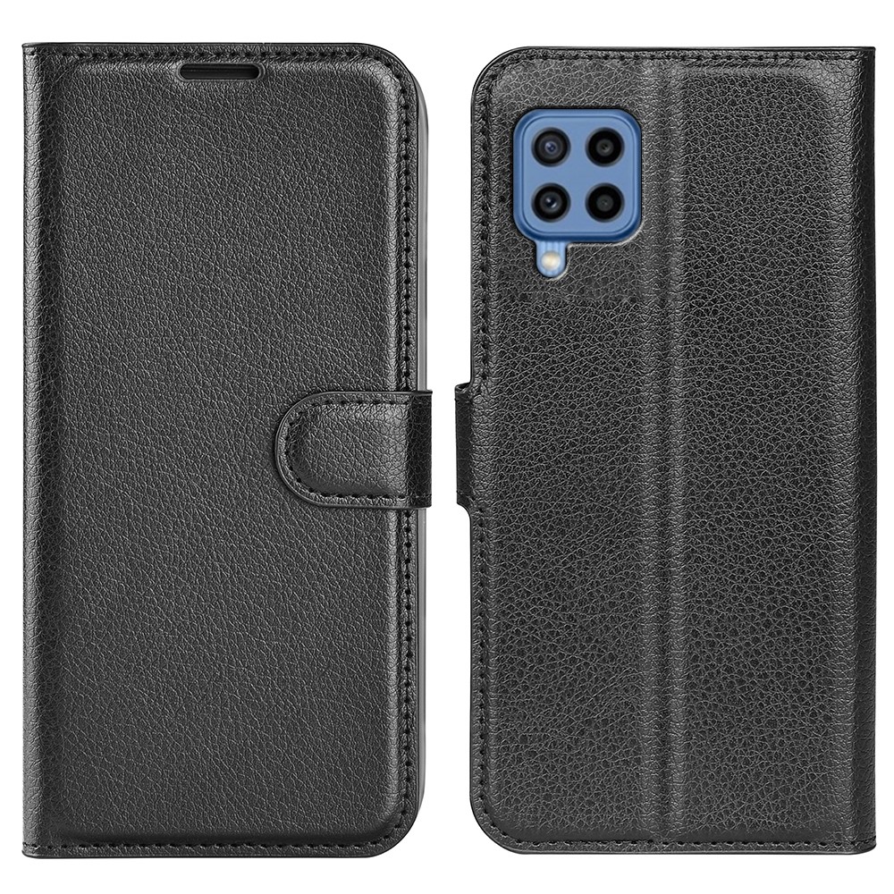 Solid Color Litchi Texture Scratch-resistant PU Leather Stand Wallet Flip Protective Phone Cover for Samsung Galaxy M22 - Black-1