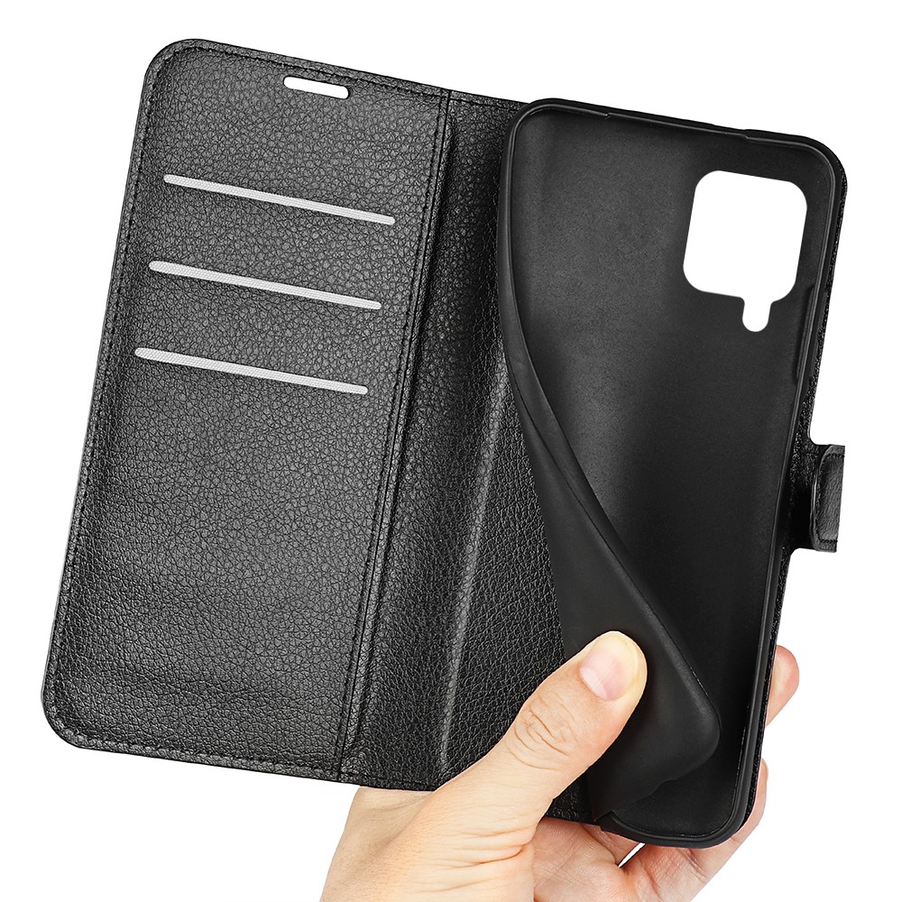 Solid Color Litchi Texture Scratch-resistant PU Leather Stand Wallet Flip Protective Phone Cover for Samsung Galaxy M22 - Black-6