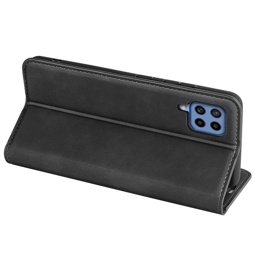 Smooth Scratch-resistant Automatic Magnetic Closure Skin-touch Flip Wallet Leather Cover Shell with Stand for Samsung Galaxy M22 - Black-5