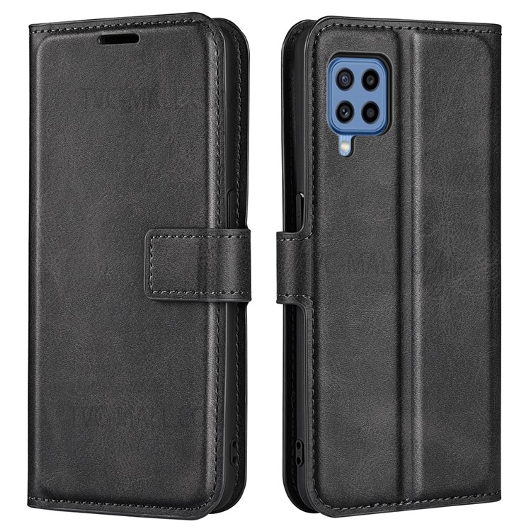 Stand Bookstyle PU Leather Wallet Magnetic Clasp Anti-scratch Anti-fall Flip Phone Case for Samsung Galaxy M22 - Black-1