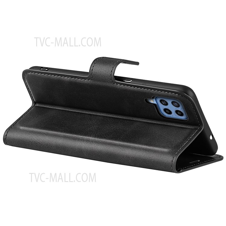 Stand Bookstyle PU Leather Wallet Magnetic Clasp Anti-scratch Anti-fall Flip Phone Case for Samsung Galaxy M22 - Black-5