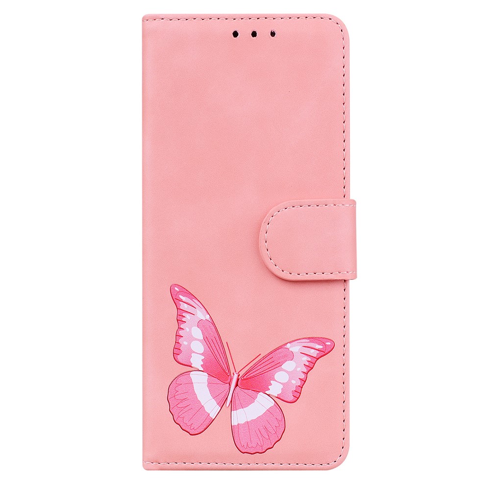 Adjustable Stand Design Big Butterfly Color Printing Skin-Touch PU Leather Wallet Phone Cover Shell for Samsung Galaxy A02s (164.2x75.9x9.1mm) - Pink-2