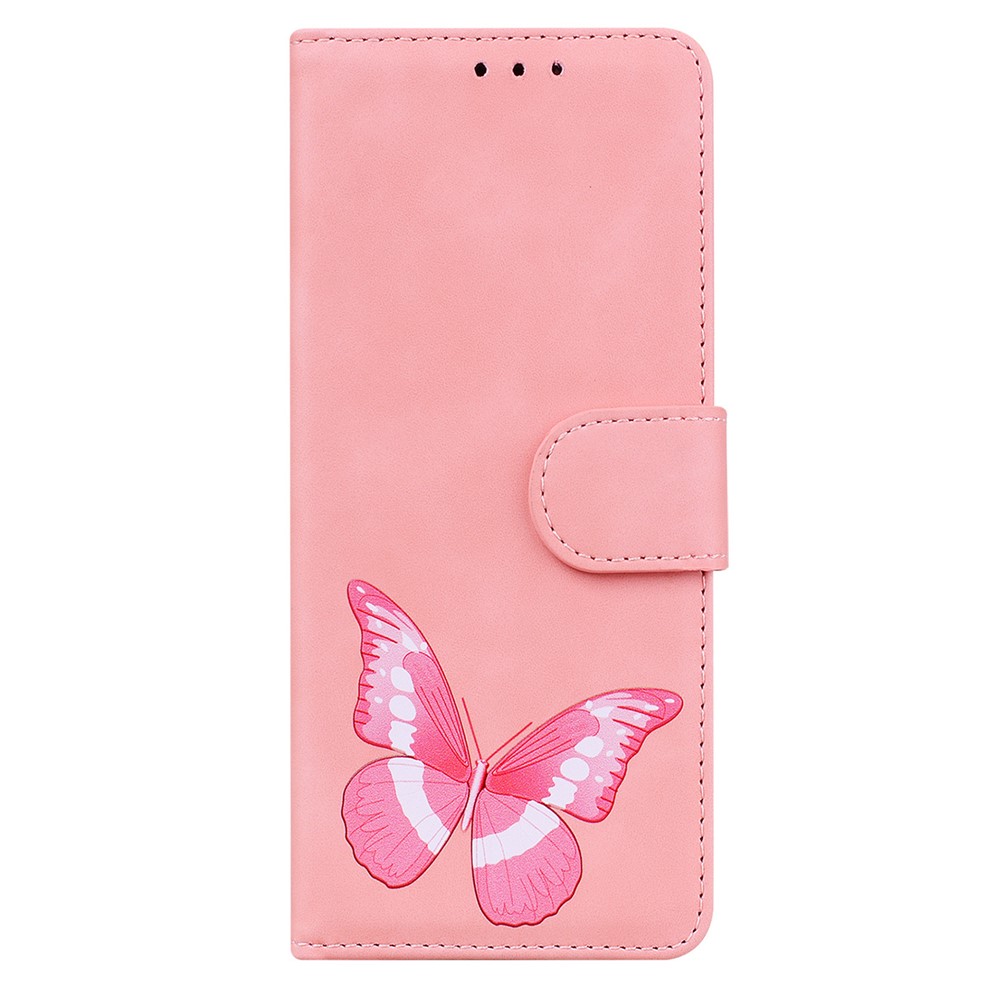 Stand Regolabile Design Big Butterfly Color Stampa Colore Skin-touch PU Portafoglio In Pelle Copertura Del Telefono Per Samsung Galaxy A02S (164.2x75.9x9.1mm) - Rosa