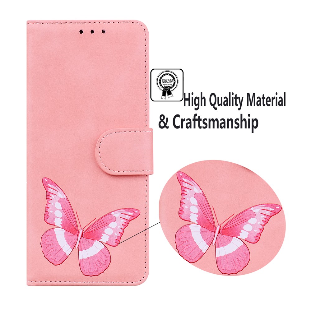 Adjustable Stand Design Big Butterfly Color Printing Skin-Touch PU Leather Wallet Phone Cover Shell for Samsung Galaxy A02s (164.2x75.9x9.1mm) - Pink-5