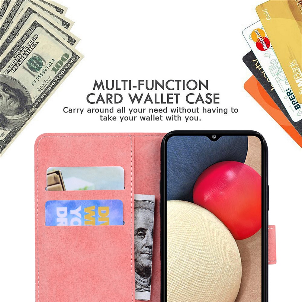 Adjustable Stand Design Big Butterfly Color Printing Skin-Touch PU Leather Wallet Phone Cover Shell for Samsung Galaxy A02s (164.2x75.9x9.1mm) - Pink-8