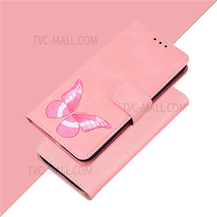 Adjustable Stand Design Big Butterfly Color Printing Skin-Touch PU Leather Wallet Phone Cover Shell for Samsung Galaxy A02s (164.2x75.9x9.1mm) - Pink-9