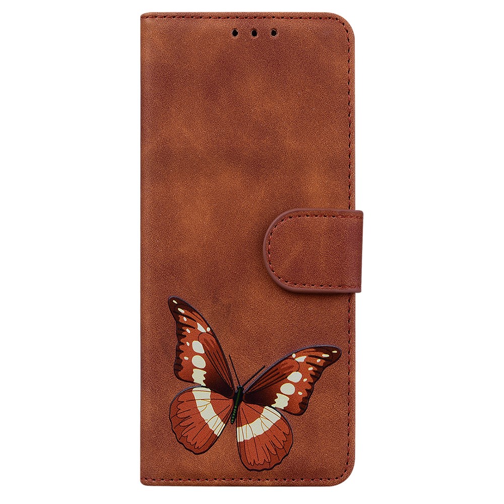 Wallet Stand Design Big Butterfly Color Printing Skin-Touch PU Leather Phone Cover Shell for Samsung Galaxy A02s (166.5x75.9x9.2mm) - Brown-2