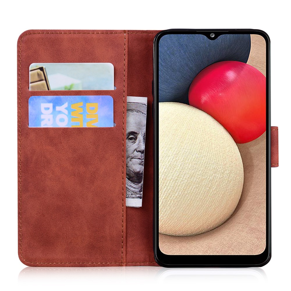 Wallet Stand Design Big Butterfly Color Printing Skin-Touch PU Leather Phone Cover Shell for Samsung Galaxy A02s (166.5x75.9x9.2mm) - Brown-4