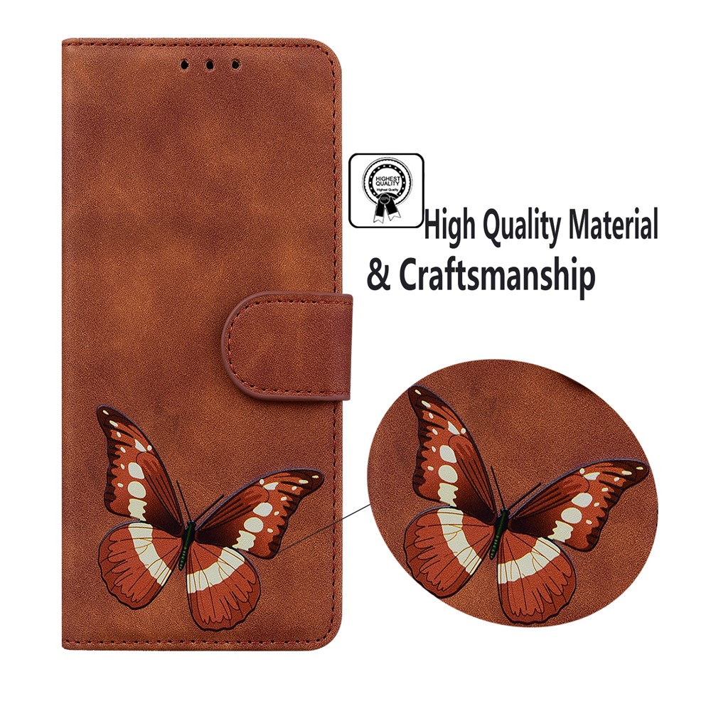 Wallet Stand Design Big Butterfly Color Printing Skin-Touch PU Leather Phone Cover Shell for Samsung Galaxy A02s (166.5x75.9x9.2mm) - Brown-5