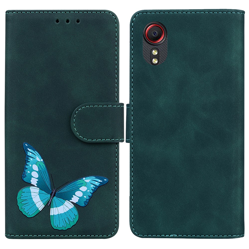 Skin-touch PU Leather Stylish Big Butterfly Printing Design Phone Case Stand Wallet Flip Phone Cover for Samsung Galaxy Xcover 5 - Green-1