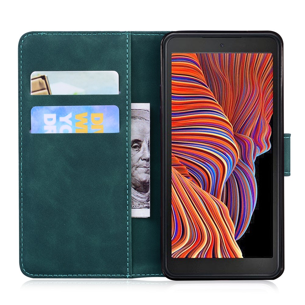 Skin-touch PU Leather Stylish Big Butterfly Printing Design Phone Case Stand Wallet Flip Phone Cover for Samsung Galaxy Xcover 5 - Green-3