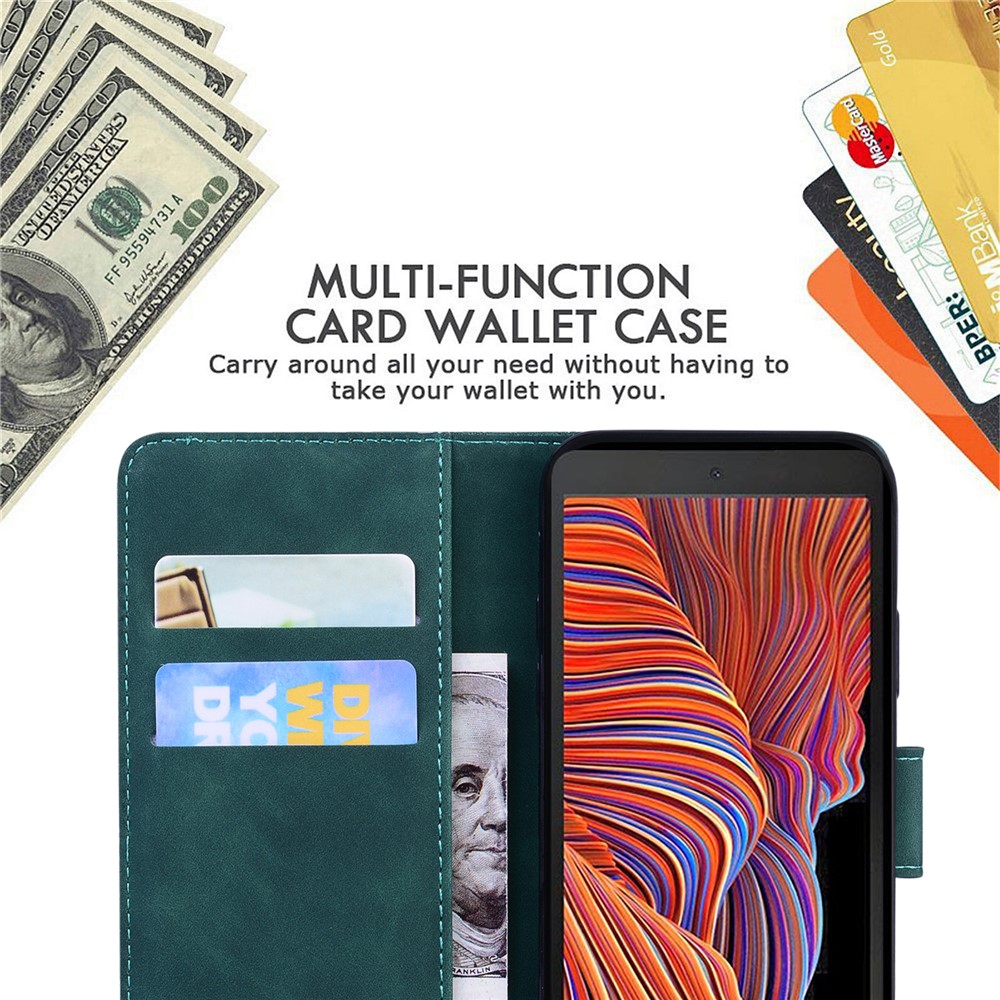 Skin-touch PU Leather Stylish Big Butterfly Printing Design Phone Case Stand Wallet Flip Phone Cover for Samsung Galaxy Xcover 5 - Green-4