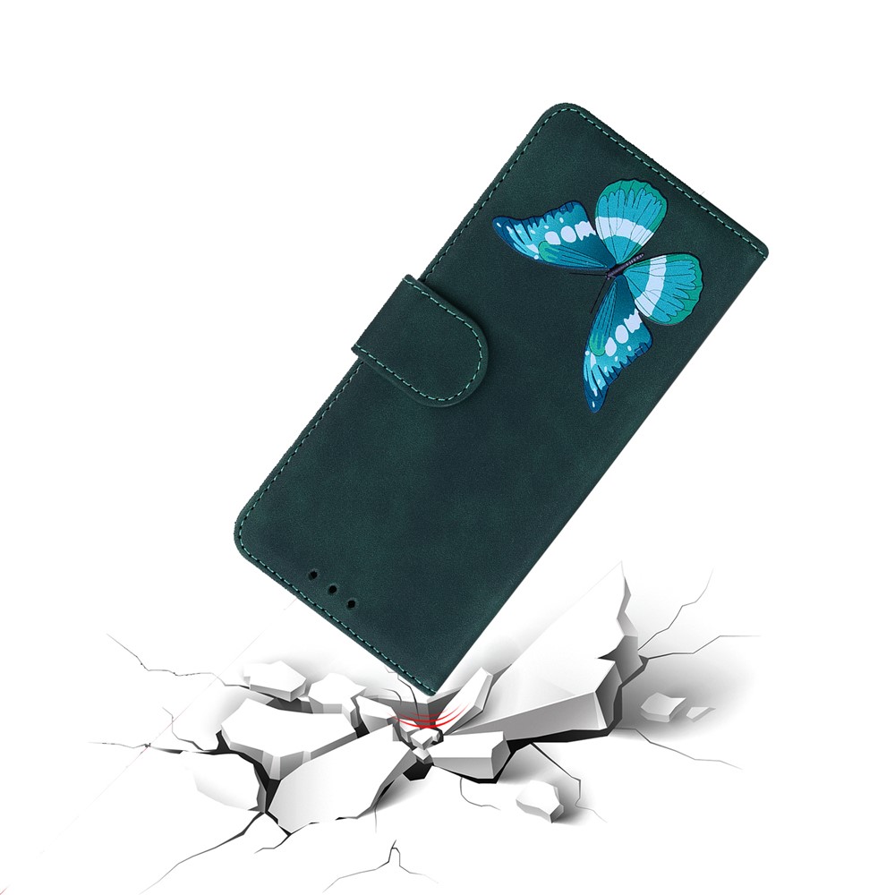 Skin-touch PU Leather Stylish Big Butterfly Printing Design Phone Case Stand Wallet Flip Phone Cover for Samsung Galaxy Xcover 5 - Green-5