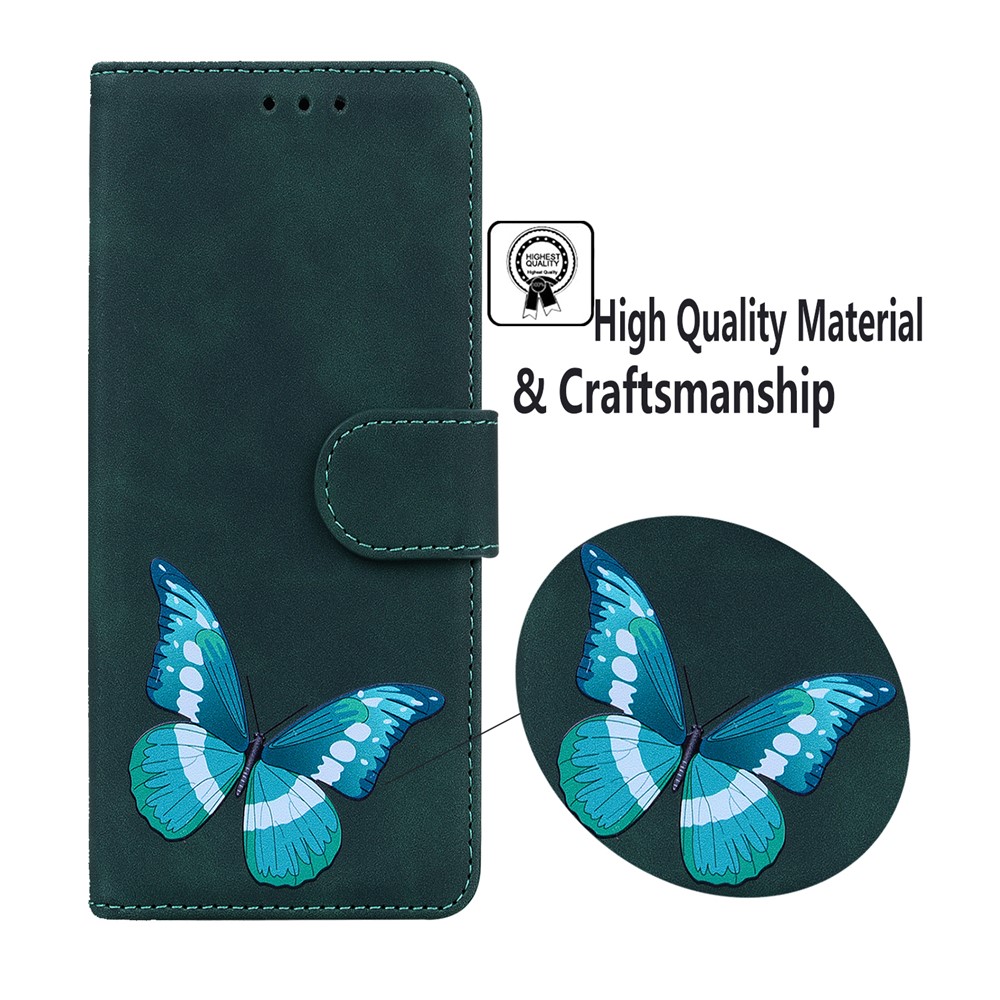 Skin-touch PU Leather Stylish Big Butterfly Printing Design Phone Case Stand Wallet Flip Phone Cover for Samsung Galaxy Xcover 5 - Green-6