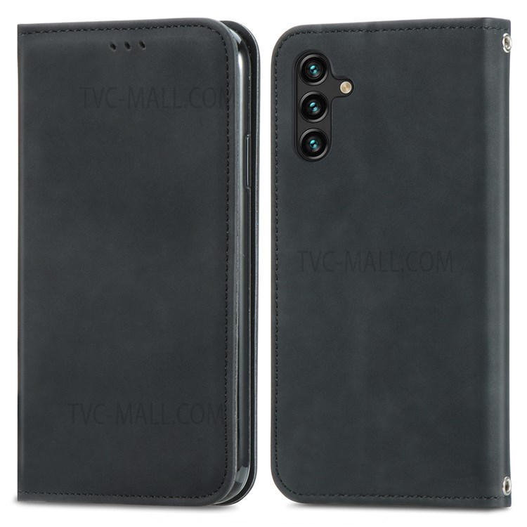 Card Slots Design Skin-touch Vintage PU Leather Stand Auto Closing Magnetic Shockproof Flip Cover for Samsung Galaxy A13 5G - Black-1