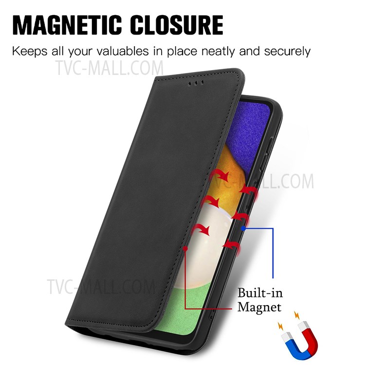 Card Slots Design Skin-touch Vintage PU Leather Stand Auto Closing Magnetic Shockproof Flip Cover for Samsung Galaxy A13 5G - Black-2