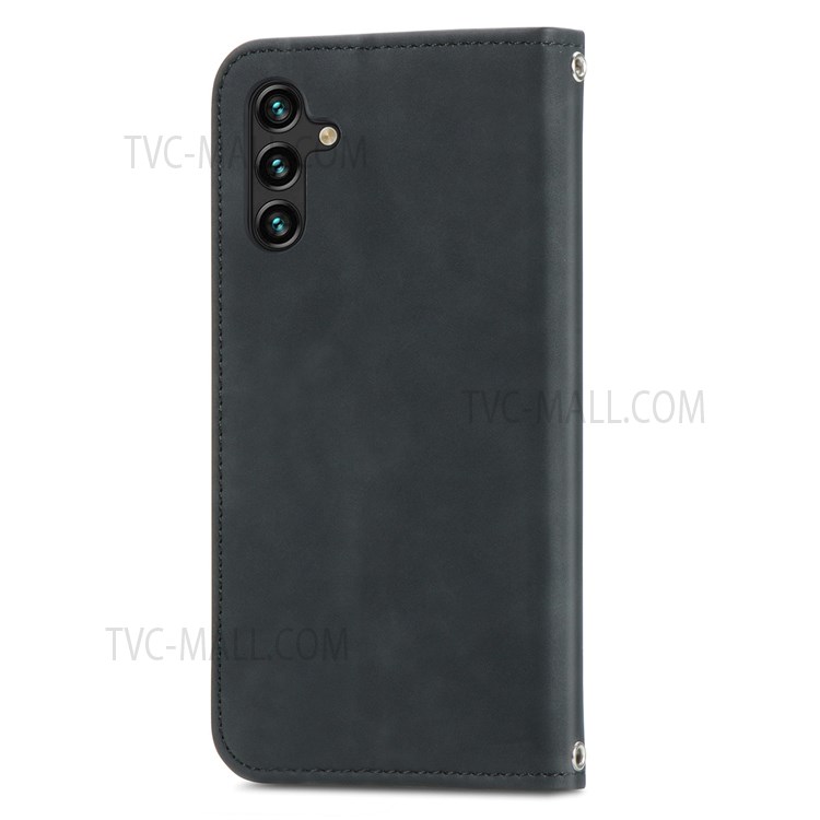 Card Slots Design Skin-touch Vintage PU Leather Stand Auto Closing Magnetic Shockproof Flip Cover for Samsung Galaxy A13 5G - Black-4