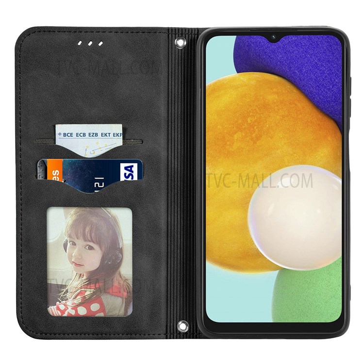 Card Slots Design Skin-touch Vintage PU Leather Stand Auto Closing Magnetic Shockproof Flip Cover for Samsung Galaxy A13 5G - Black-6