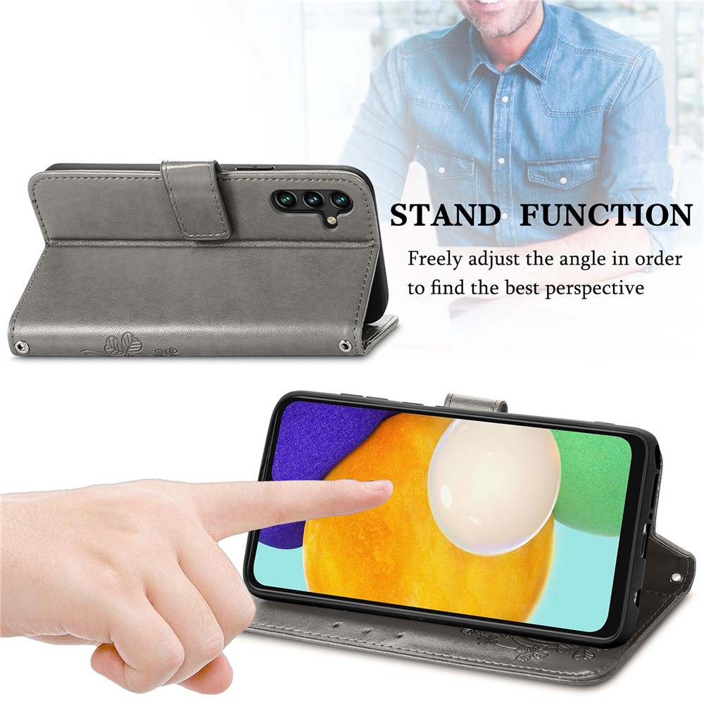 PU Leather and TPU Flip Cover Four-leaf Clover Imprinted Wallet Stand Phone Case Protector for Samsung Galaxy A13 5G - Grey-2