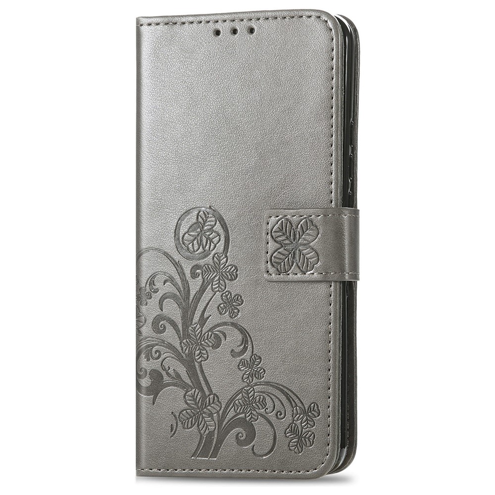 PU Leather and TPU Flip Cover Four-leaf Clover Imprinted Wallet Stand Phone Case Protector for Samsung Galaxy A13 5G - Grey-6
