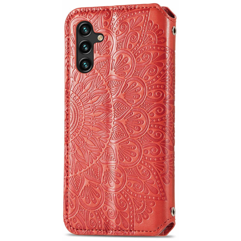 Auto-absorbed Mandala Flower Pattern Imprinted Magnetic PU Leather Wallet Stand Flip Cover for Samsung Galaxy A13 5G - Red-3