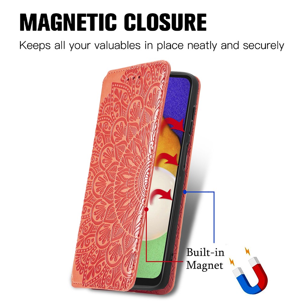 Auto-absorbed Mandala Flower Pattern Imprinted Magnetic PU Leather Wallet Stand Flip Cover for Samsung Galaxy A13 5G - Red-6