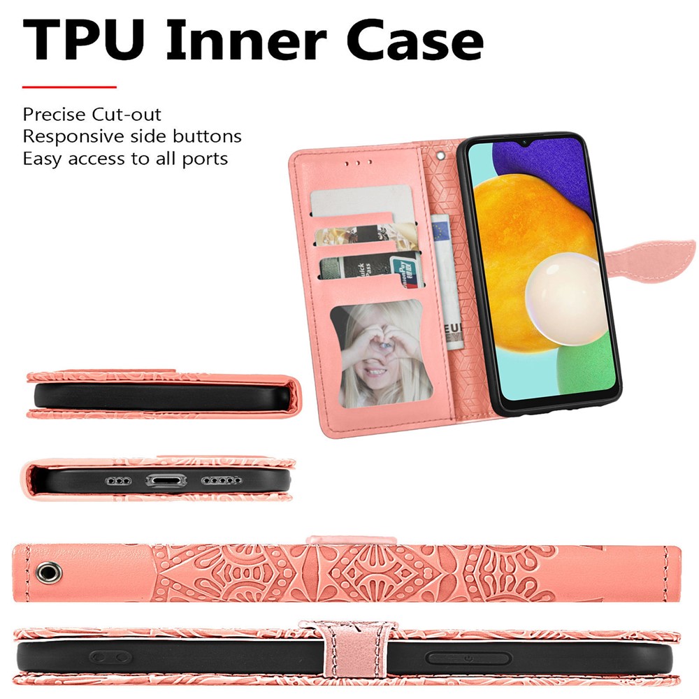 Dream Wings Pattern Imprinted Full-Protection PU Leather Wallet Cover Phone Stand Case for Samsung Galaxy A13 5G - Orange-4