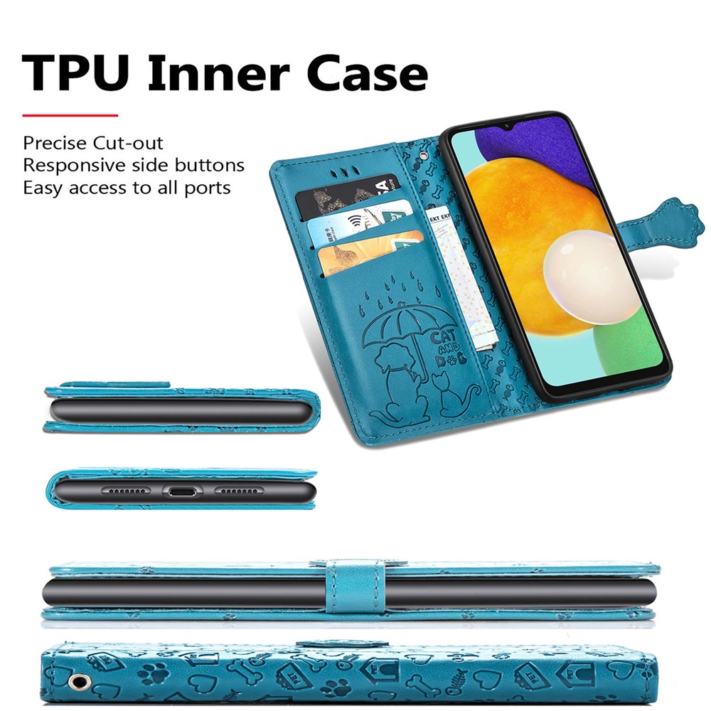 Stylish Cat Dog Pattern Imprint Anti-Fall Shockproof Magnetic Clasp PU Leather Wallet Stand Phone Cover for Samsung Galaxy A13 5G - Blue-4