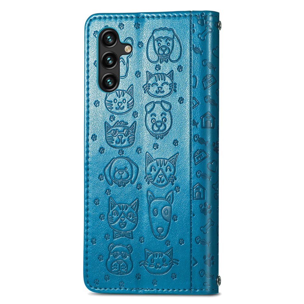 Stylish Cat Dog Pattern Imprint Anti-Fall Shockproof Magnetic Clasp PU Leather Wallet Stand Phone Cover for Samsung Galaxy A13 5G - Blue-6