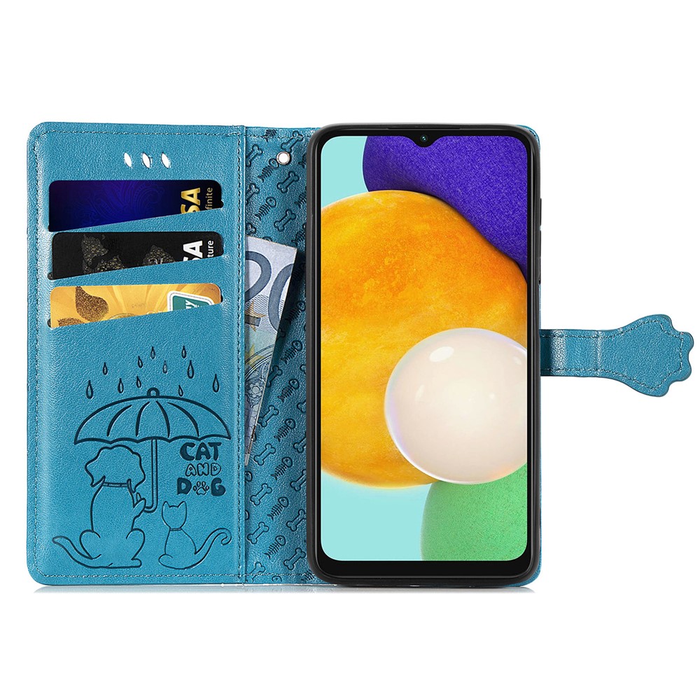 Stylish Cat Dog Pattern Imprint Anti-Fall Shockproof Magnetic Clasp PU Leather Wallet Stand Phone Cover for Samsung Galaxy A13 5G - Blue-8