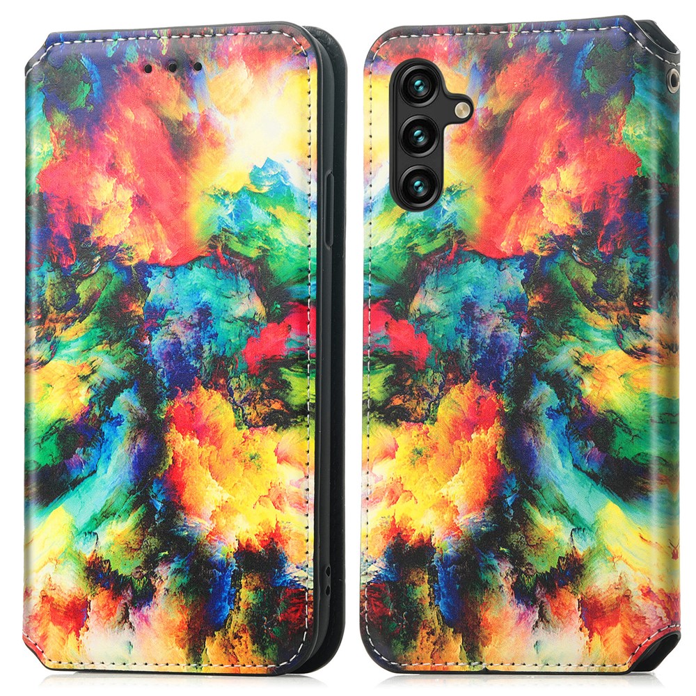 CASENEO 001 Series Auto Closing Magnetic PU Leather Wallet Stand Pattern Printing Folio Flip Case for Samsung Galaxy A13 5G - Iridescent Cloud-1