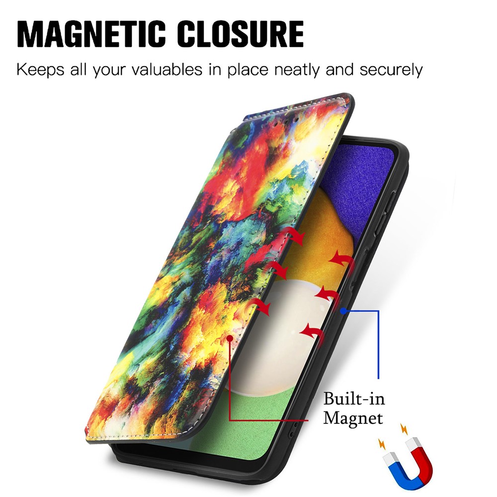CASENEO 001 Series Auto Closing Magnetic PU Leather Wallet Stand Pattern Printing Folio Flip Case for Samsung Galaxy A13 5G - Iridescent Cloud-2