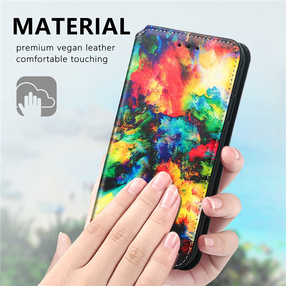 CASENEO 001 Series Auto Closing Magnetic PU Leather Wallet Stand Pattern Printing Folio Flip Case for Samsung Galaxy A13 5G - Iridescent Cloud-4