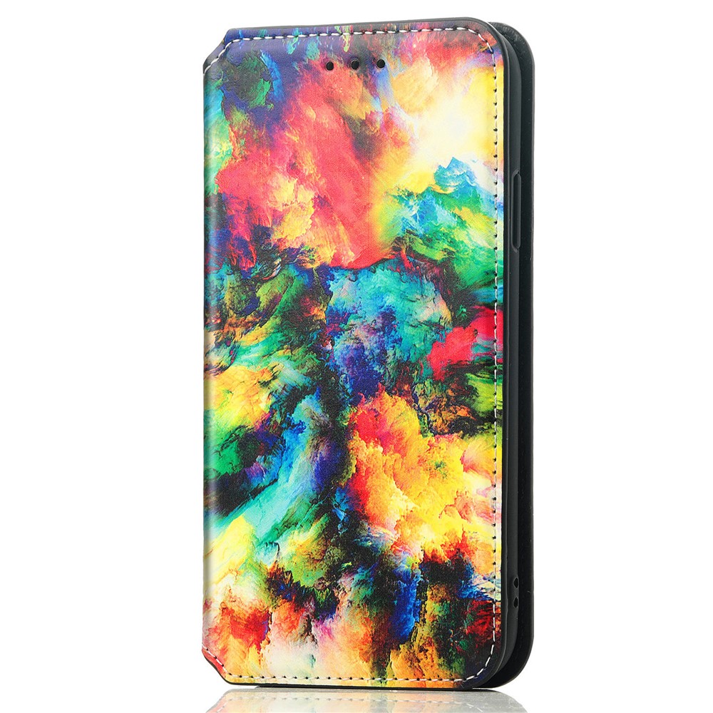 CASENEO 001 Series Auto Closing Magnetic PU Leather Wallet Stand Pattern Printing Folio Flip Case for Samsung Galaxy A13 5G - Iridescent Cloud-9