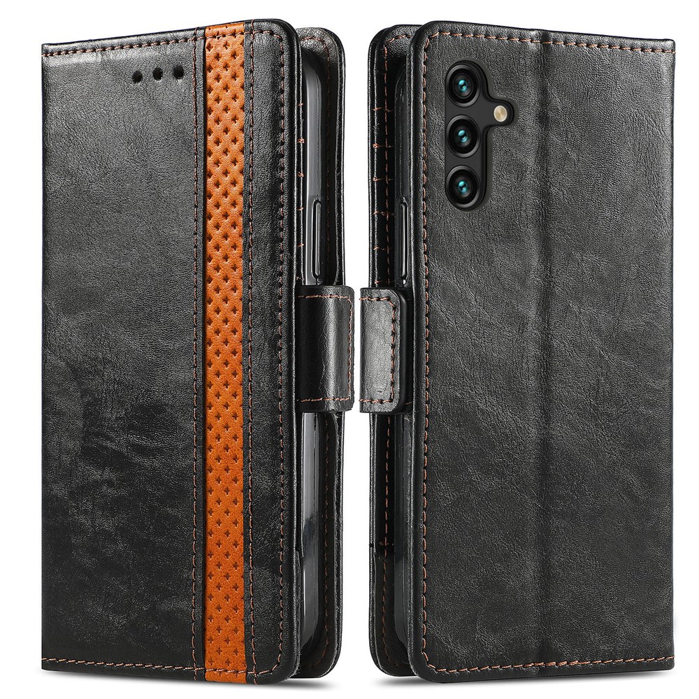 CASENEO 002 Series Splicing Business PU Leather Wallet Stand Full Body Protective Cover Case for Samsung Galaxy A13 5G - Black-1