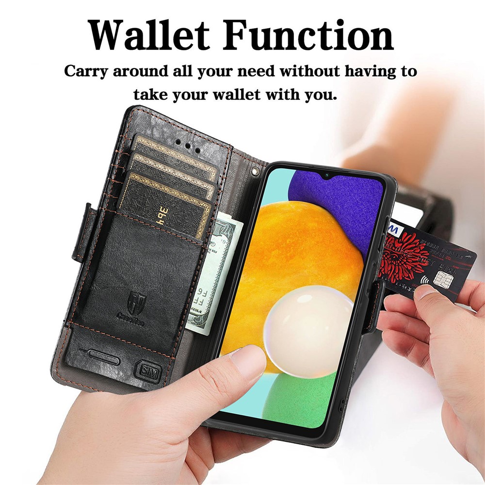 CASENEO 002 Series Splicing Business PU Leather Wallet Stand Full Body Protective Cover Case for Samsung Galaxy A13 5G - Black-3