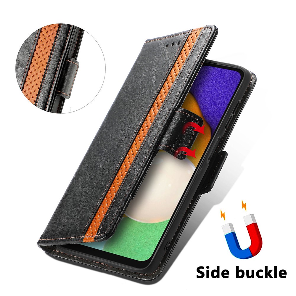 CASENEO 002 Series Splicing Business PU Leather Wallet Stand Full Body Protective Cover Case for Samsung Galaxy A13 5G - Black-6