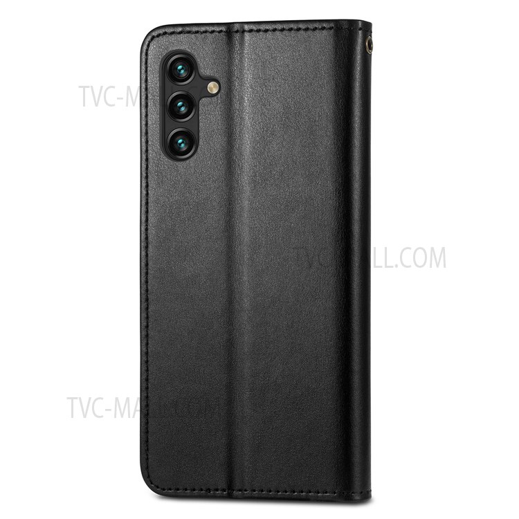 Magnetic Round Buckle PU Leather Wallet Stand Flip Folio Protective Case with Strap for Samsung Galaxy A13 5G - Black-3