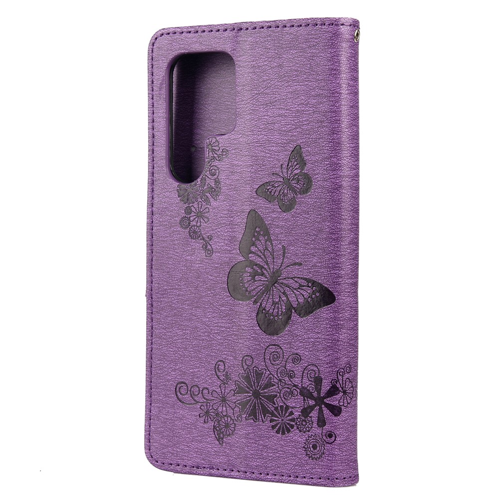 Imprinting Butterfly Flower Folio Flip Stand Wallet Leather Phone Case for Samsung Galaxy S22 Ultra - Purple-3