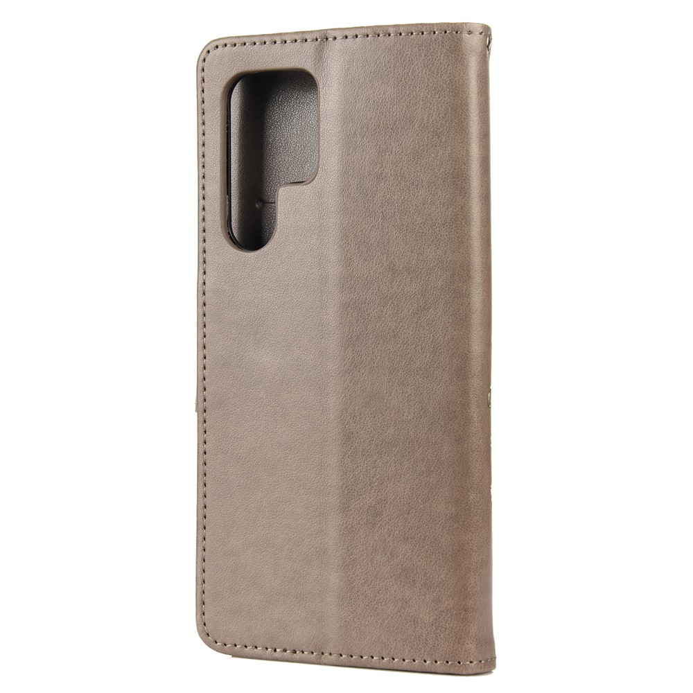 Imprinting Butterflies Flowers Stand Wallet Leather Cover TPU Phone Case for Samsung Galaxy S22 Ultra - Grey-3